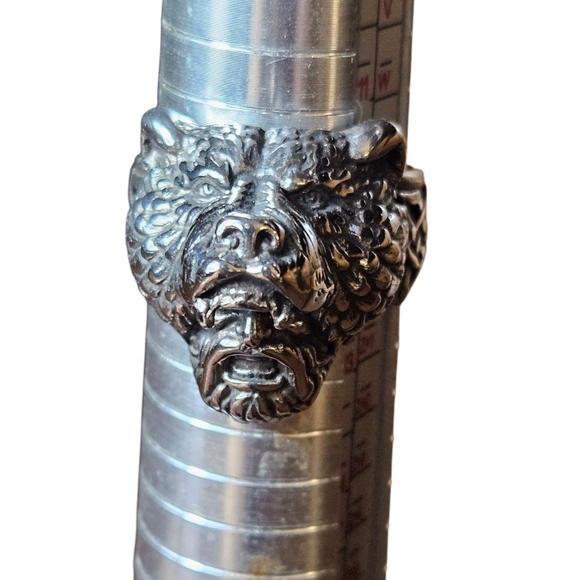 Men's Silver Bear Head Ring - Picture 1 of 7